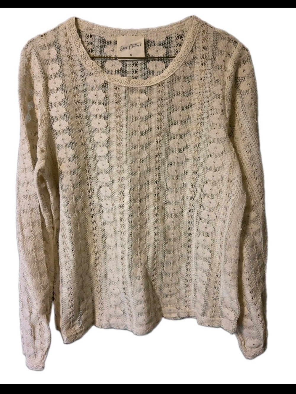 Easy‎ Clothes Shirt Women's Small Cream Crochet Long-Sleeve Knit Cottage Core